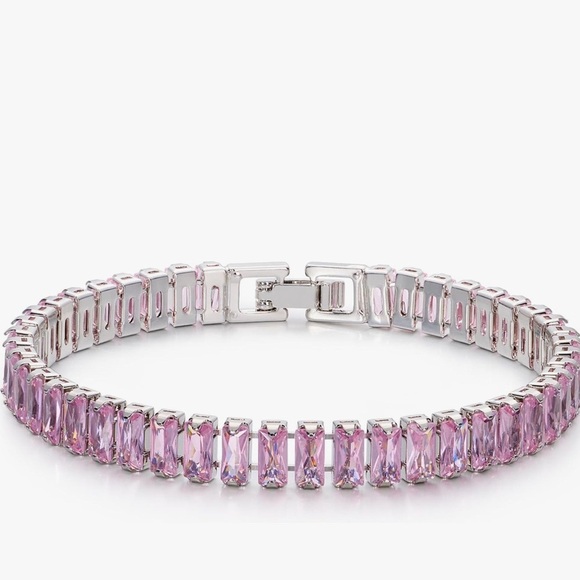 Pink crystal tennis bracelet 14k white gold plated - Picture 1 of 3
